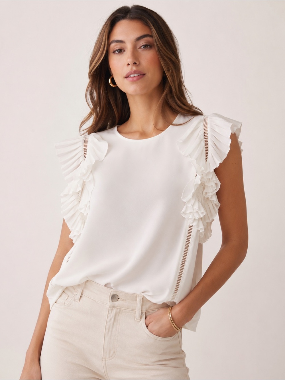 Maje White Pleated Ruffle Sleeve Blouse | Elegant Parisian Top
